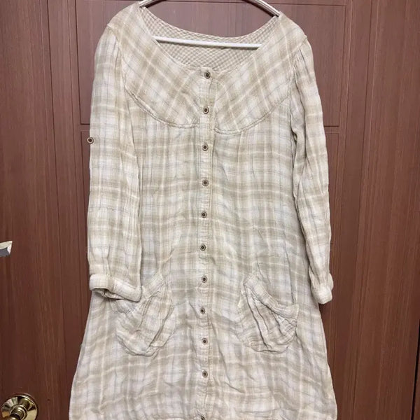 [BUNJANG] Morigirl Hagumi Vintage Check Long Sleeve Reversible Pocket Dress / 모리걸 하구미 빈티지 체크 긴팔 리버시블 포켓 원피스