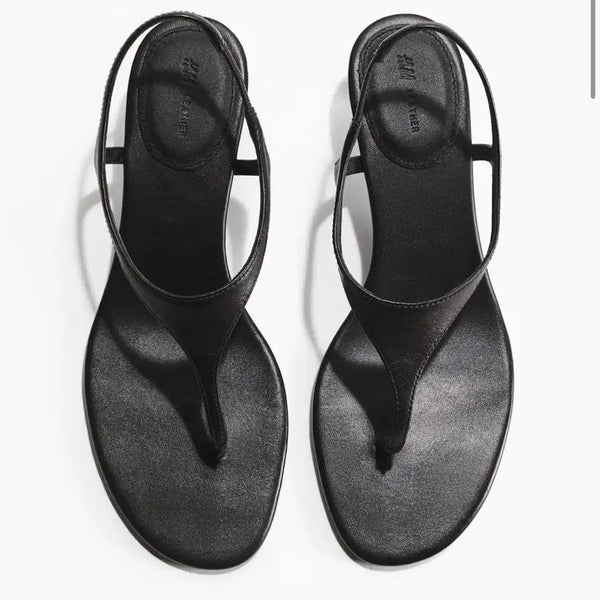 [BUNJANG] H&M Black Leather Thong Sandals / H&M 블랙 레더 쪼리 샌들