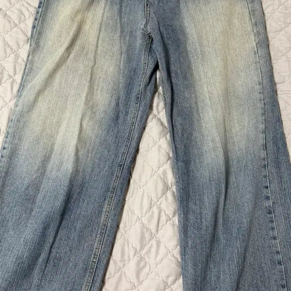 [BUNJANG] Vintage Washed Wide Denim Pants (Light Blue) / 빈티지 워싱 와이드 데님 팬츠