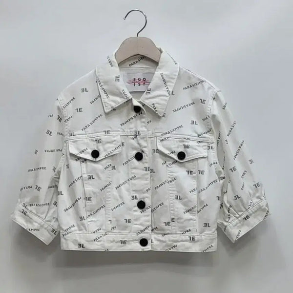 [BUNJANG] EGOIST 22SS Lettering Crop Denim Jacket White / EGOIST 22SS 에고이스트 레터링 크롭 데님 자켓 / 여 55