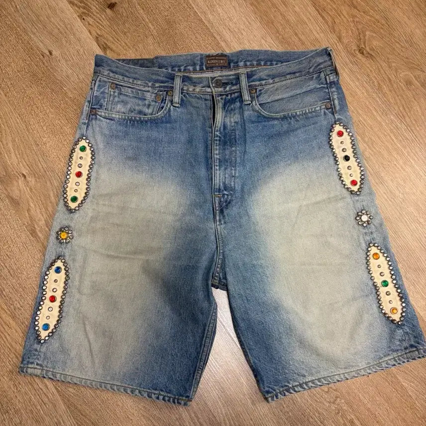 [BUNJANG] Kapital Gemstone Denim Shorts / (34) 캐피탈 잼스톤 데님 쇼츠 반바지