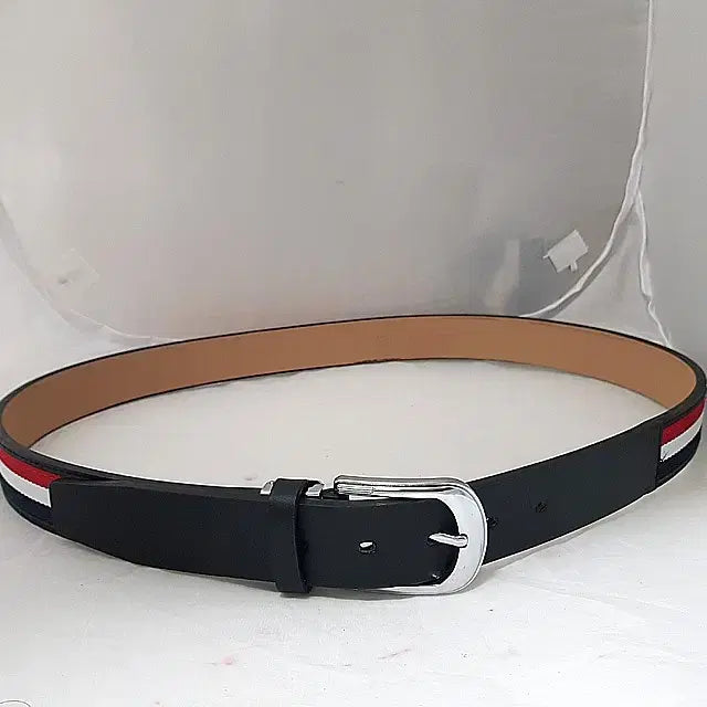 [BUNJANG] Navy Red Fabric Cowhide Manual Belt / (무배)네이비레드 패브릭 소가죽 수동벨트