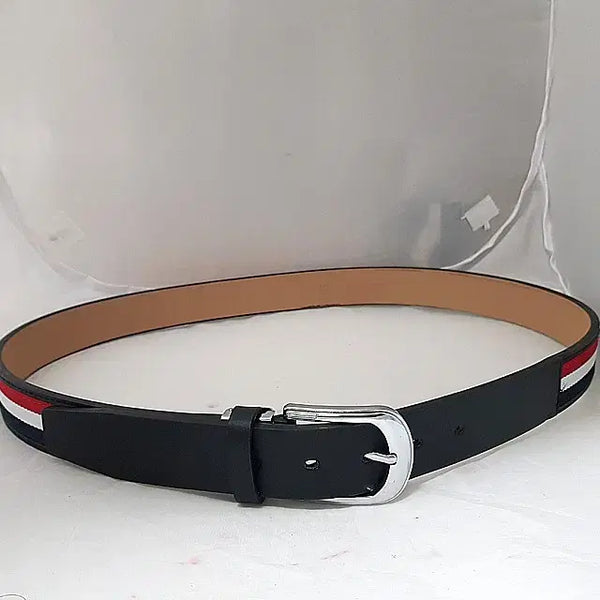 [BUNJANG] Navy Red Fabric Cowhide Manual Belt / (무배)네이비레드 패브릭 소가죽 수동벨트