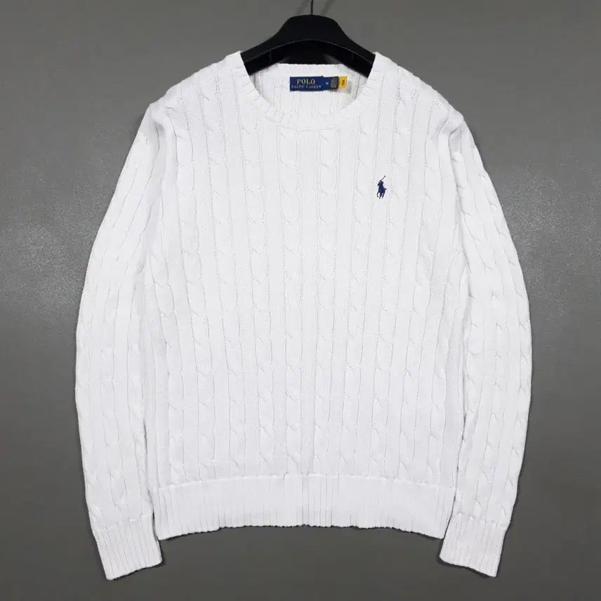 [BUNJANG] Polo Ralph Lauren 22FW Cable Knit Sweater - Women's White (Size M) / 여성 M) 폴로 랄프로렌 신형 22FW 케이블 니트 꽈배기 스웨터 화이트