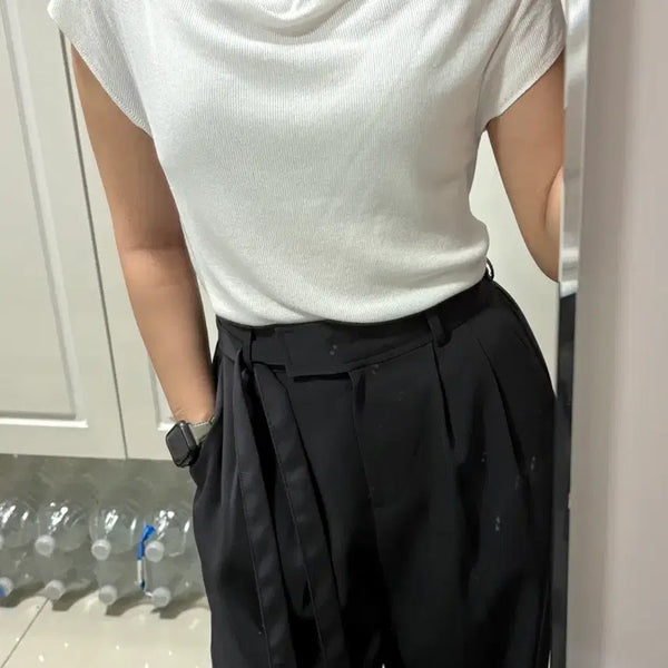 [BUNJANG] Indigo Brand Off-Shoulder Boatneck Summer Knit Cap Sleeve Top / 성수 인디고브랜드 오프숄더 보트넥 썸머 캡소매 니트 반팔