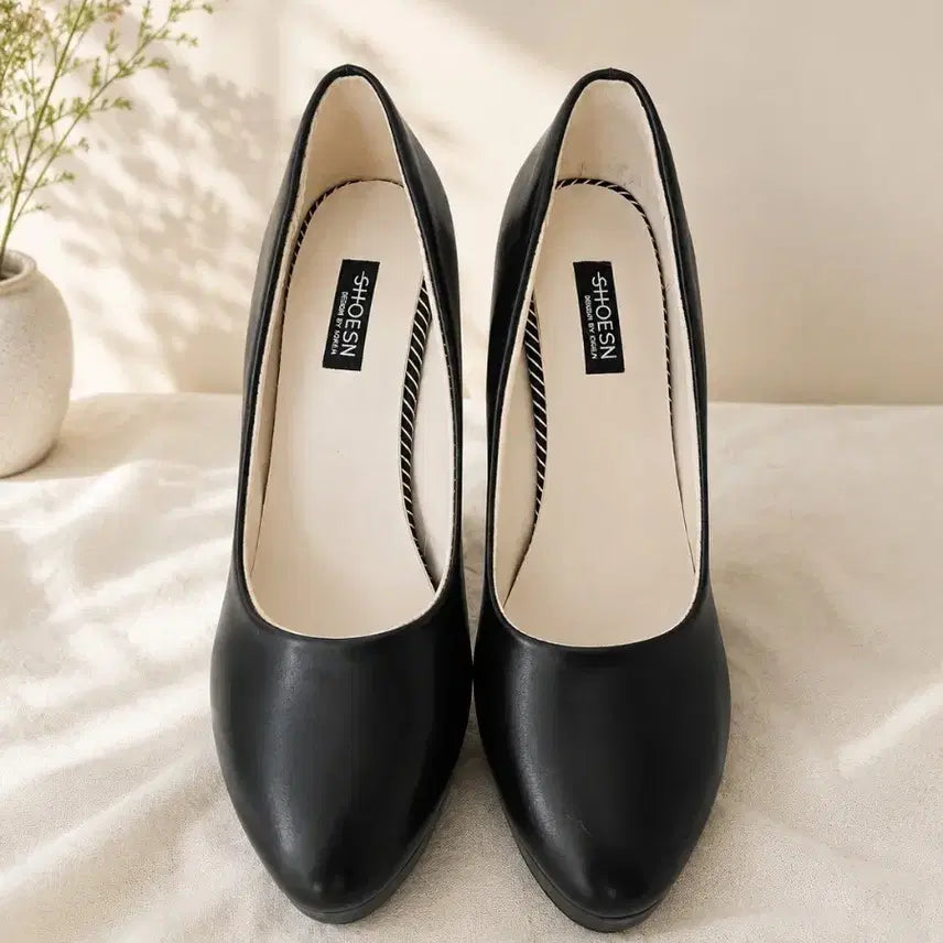 [BUNJANG] Black Platform Pumps Faux Leather 11cm Heel / 블랙 펌프스 가보시힐