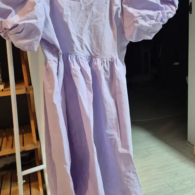 [BUNJANG] Lilac Square Neck Puff Sleeve Dress / 연보라색 스퀘어넥 소매  퍼프 원피스