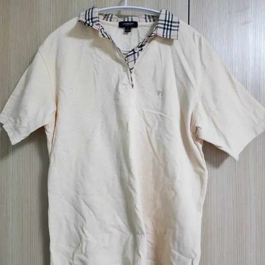 [BUNJANG] Burberry Ivory Check Collar Short Sleeve T-Shirt / 버버리 아이보리 체크 카라 반팔티