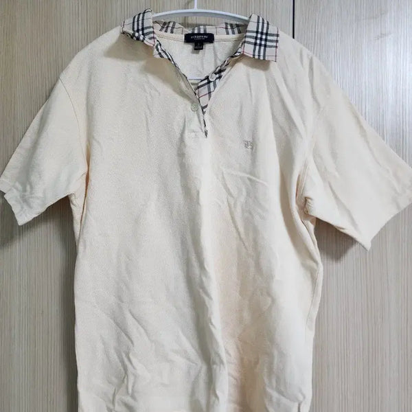 [BUNJANG] Burberry Ivory Check Collar Short Sleeve T-Shirt / 버버리 아이보리 체크 카라 반팔티