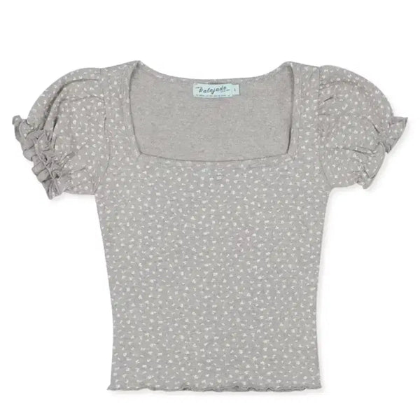 [BUNJANG] Pale Jade Wave Tee Vintage Flower Puff Short Sleeve / 페일제이드 페제 웨이브 티 빈티지플라워 당일배송 반팔 퍼프 그레이
