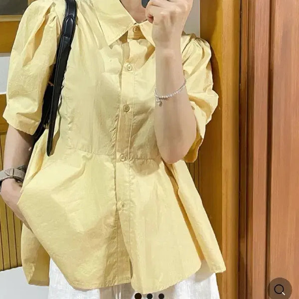 [BUNJANG] You in Us Shirring Blouse / 유인어스 셔링 블라우스 셔츠 카라