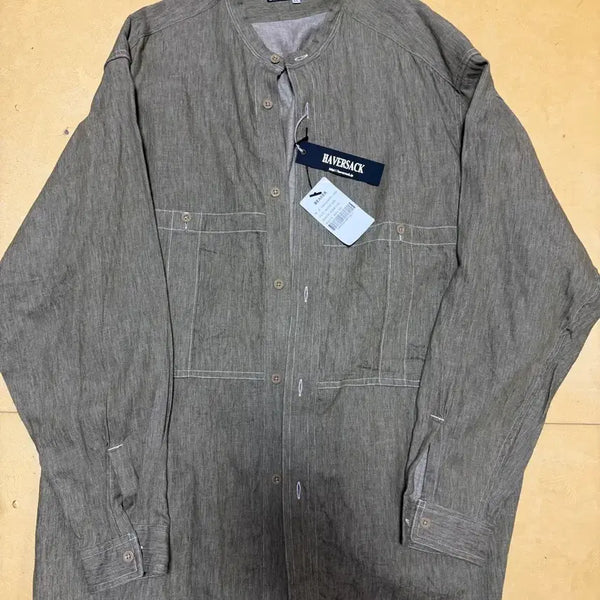 [BUNJANG] Haversack Linen Henley Neck Shirt - Grey / HAVERSACK 헨리넥 셔츠 그레이 일본 댄디 명품 린넨 새상품 하버색