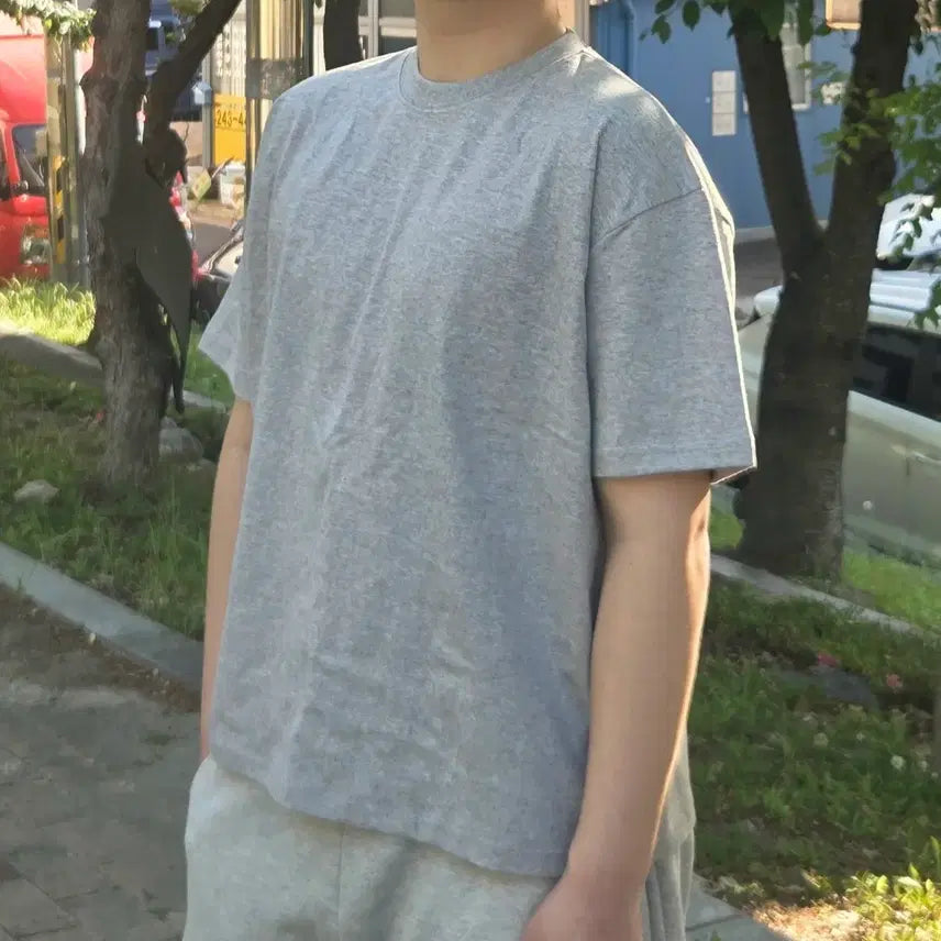 [BUNJANG] Men's Semi-Crop Cotton T-Shirt / 새상품) 면 세미크롭 남성티셔츠