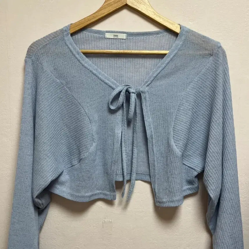 [BUNJANG] Light Blue See-Through Knit Bolero Cardigan / 소라색 시스루 니트 볼레로 가디건