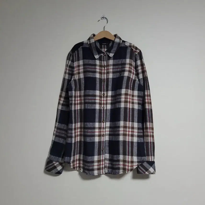 [BUNJANG] HAZZYS Women's Linen Blend Check Long Sleeve Shirt / (85) HAZZYS 헤지스 여성 마 셔츠 체크 남방