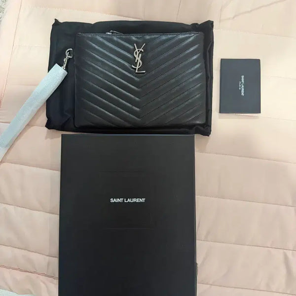 [BUNJANG] Saint Laurent Matelassé Black Clutch Full Box / 생로랑 마틀라세 블랙 클러치 풀박스