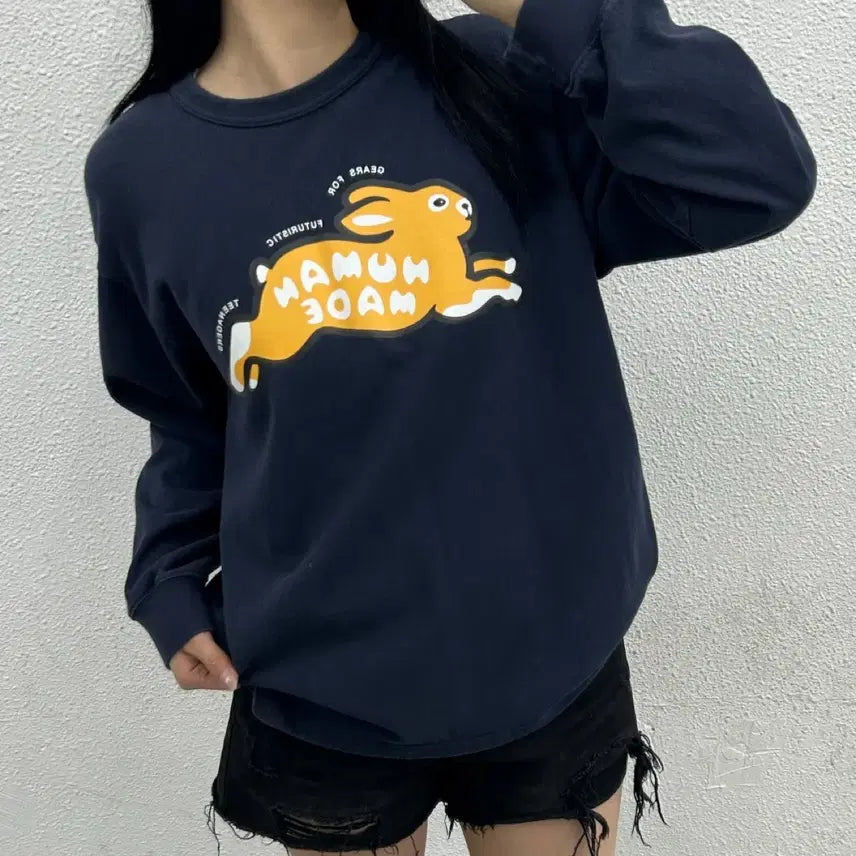 [BUNJANG] Human Made Bunny Logo Navy Sweatshirt L / 휴먼메이드 버니 로고 네이비 맨투맨 L