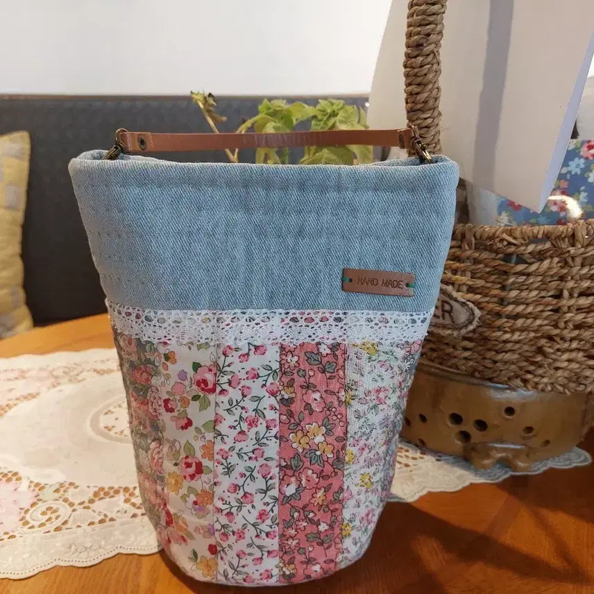 [BUNJANG] Handmade Quilted Tote Bag with Leather Handles / 퀼트토드백