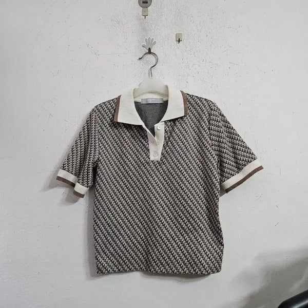 [BUNJANG] 8seconds Pattern Short Sleeve Collar Knit / 에잇세컨즈 패턴 반팔 카라 니트