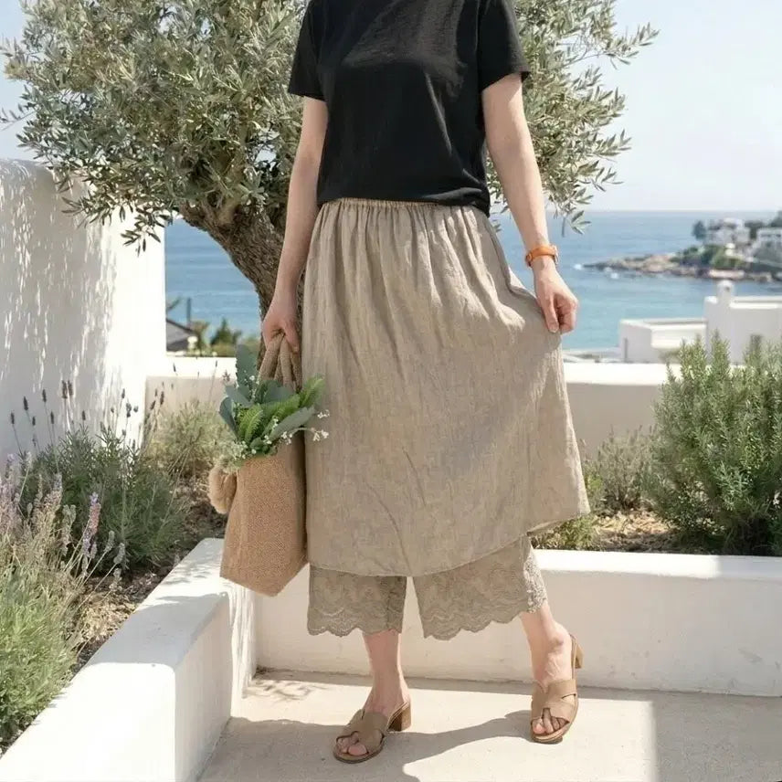 [BUNJANG] Linen Wrap Style Skirt Pants (Beige) / 린넨 랩스타일 치마 바지(베이지)