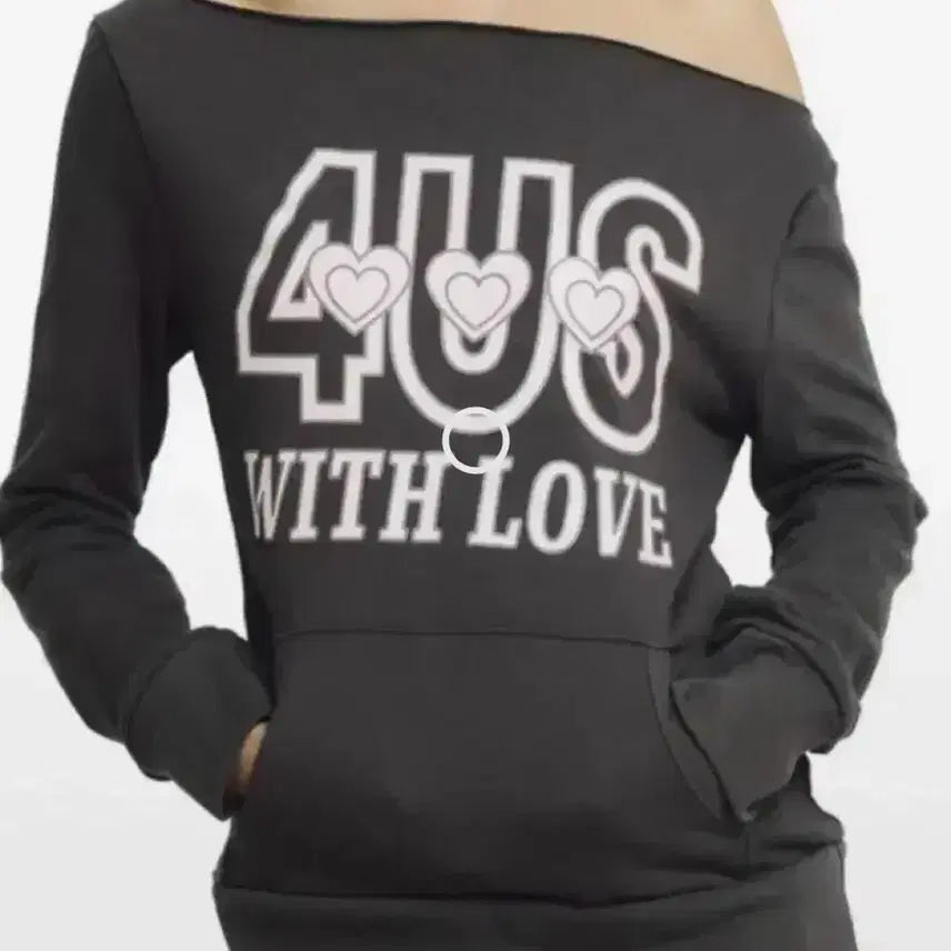 [BUNJANG] 4US Off-Shoulder Sweatshirt Charcoal / 포어링 4US pocket sweatshirts 오프숄더 맨투맨 차콜