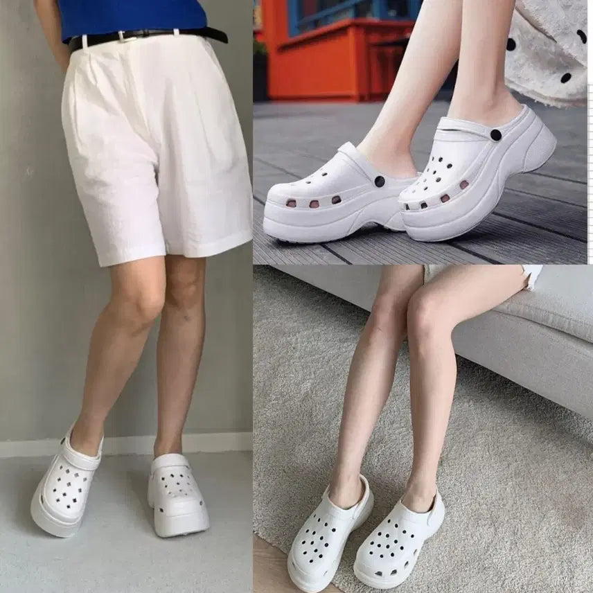 [BUNJANG] White Platform Clog Sandals 250 / 250 화이트 키높이 통굽 크록스 샌들 뮬 플랫폼 클로그 흰색 슬리퍼
