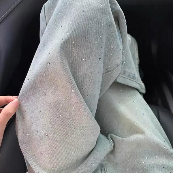 [BUNJANG] Light Wash Stone Glitter Denim Pants Size M / 연청 스톤 글리터 데님 팬츠 사이즈 M