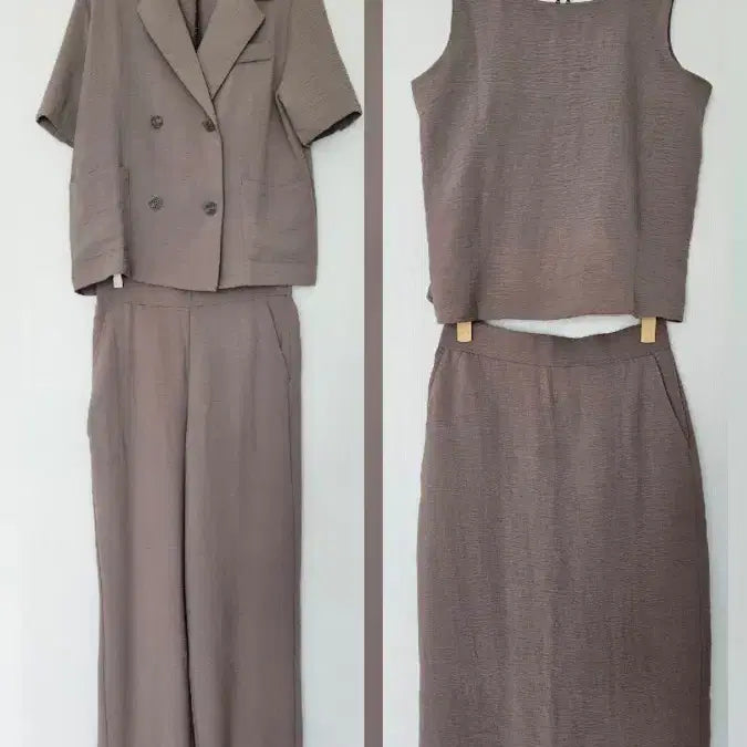 [BUNJANG] Summer Mocha Brown Blouse, Skirt, and Pants Set / 여름 모카브라운 세트 55 55반 새상품