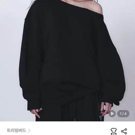 [BUNJANG] Trimingbird Scratch Damage Boatneck Sweatshirt Black / 트리밍버드 스크래치 데미지 보트넥 스웻 맨투맨 블랙