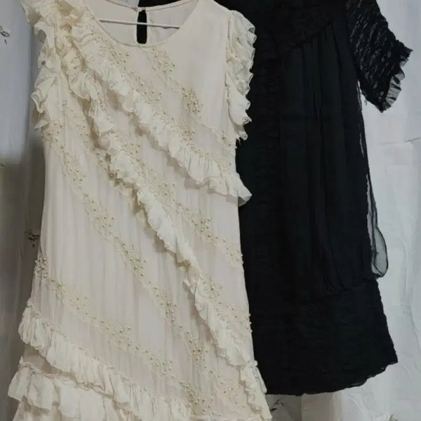 [BUNJANG] Silk 100% Dress (Ivory, Black) / 실크원피스(아이보리.블랙) 일괄판매