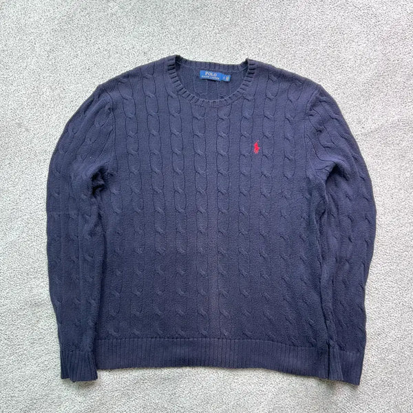 [BUNJANG] Polo Ralph Lauren Cable Knit Red Pony Sweater L / 폴로 랄프로렌 꽈배기 케이블 레드 포니 니트 L