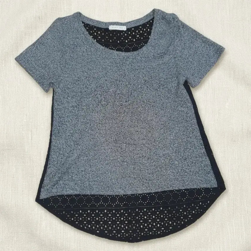 [BUNJANG] LOWRYS FARM Knit Punching Lace Short Sleeve T-Shirt / 일본 LOWRYS FARM 로리즈팜 니트 펀칭 레이스 반팔티