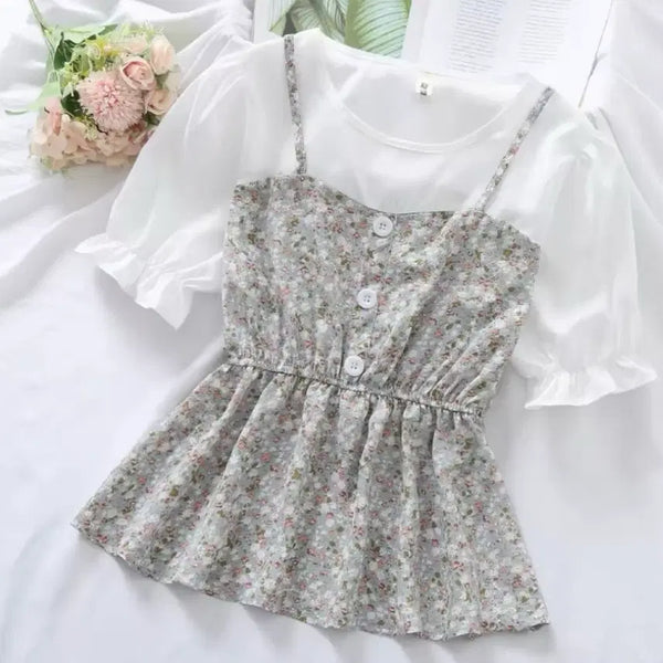 [BUNJANG] Floral Sleeveless Blouse / 플라워 나시 블라우스
