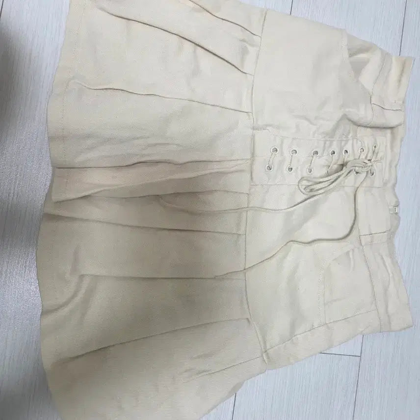 [BUNJANG] Ivory Corset Pleats Mini Skirt / 아이보리 코르셋 플리츠 미니스커트