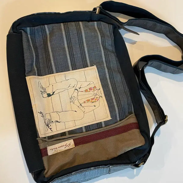 [BUNJANG] Vintage Ssamji Designer Men's Leather Patch Crossbody Bag / 빈티지 쌈지디자이너 남성 가죽패치가방(수작업스타일)