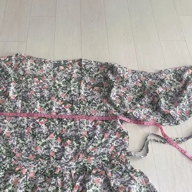 [BUNJANG] Floral Pattern Long Dress with Waist Strap / 패턴 롱 원피스