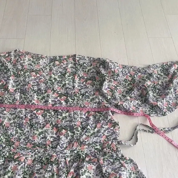 [BUNJANG] Floral Pattern Long Dress with Waist Strap / 패턴 롱 원피스