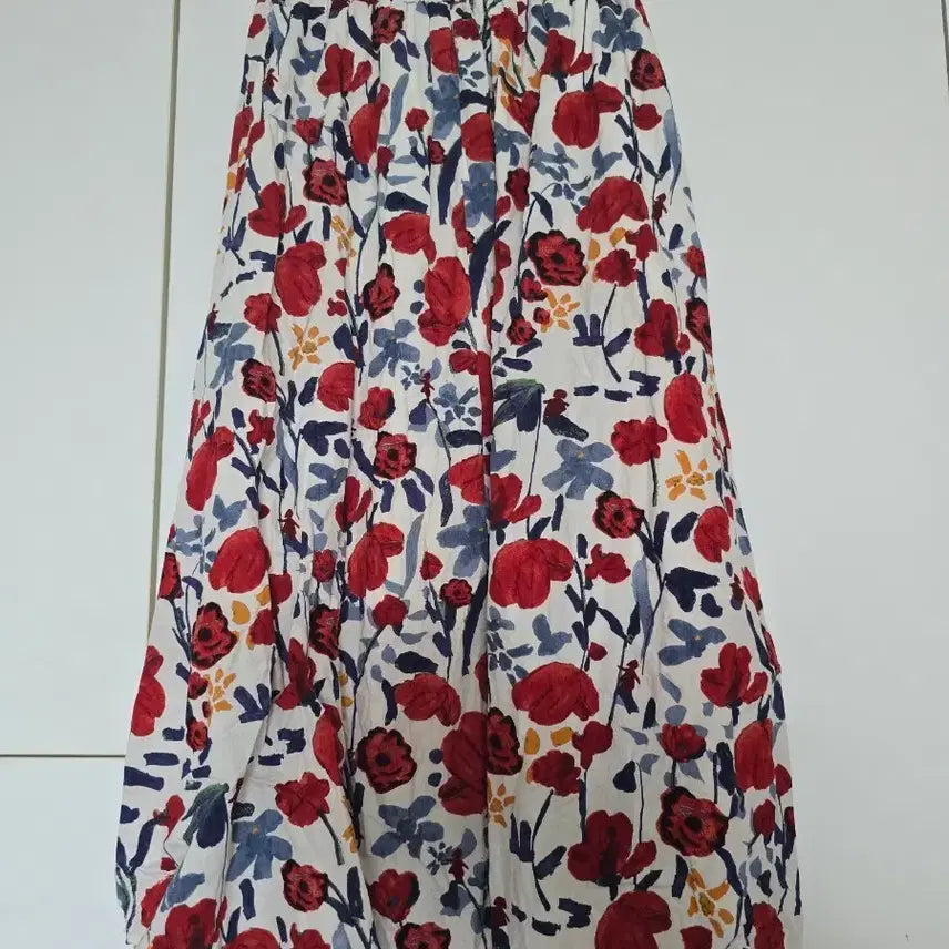 [BUNJANG] Flower Pattern Long Skirt Red/Blue / 플라워 패턴 롱 스커트 레드/블루
