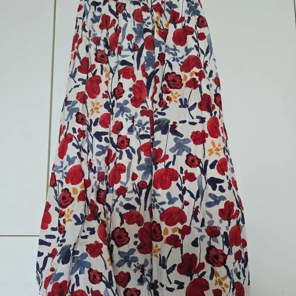 [BUNJANG] Flower Pattern Long Skirt Red/Blue / 플라워 패턴 롱 스커트 레드/블루