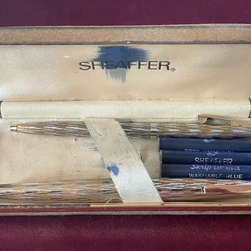 [BUNJANG] Sheaffer Lady Sheaffer 927 Chevron Chrome Gold Plate 14K F Nib Fountain Pen / 쉐퍼 만년필 레이디 쉐퍼 927 쉐브론 크롬 골드 플레이트 14K F닙