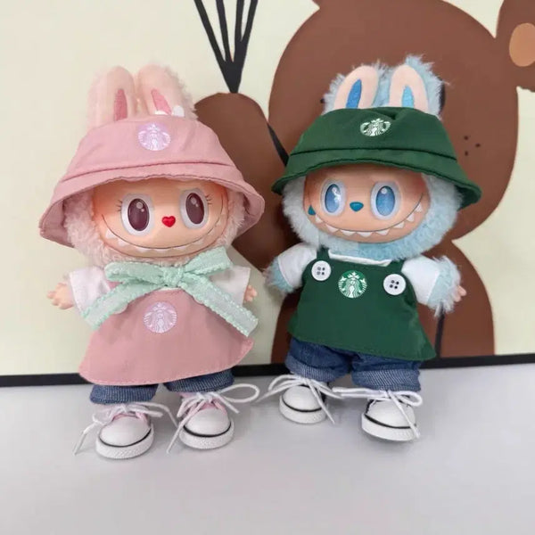 [BUNJANG] Labubu Starbucks Uniform 17cm Plush Set (Green or Pink) / 2개이상반택무료 라부부17센치 스타벅스유니폼 세트 2종택1