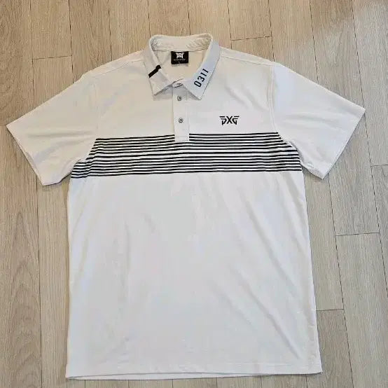 [BUNJANG] PXG White Stripe Short Sleeve Polo Shirt / PXG 화이트 스트라이프 반팔 폴로티셔츠 100 가슴단면 54