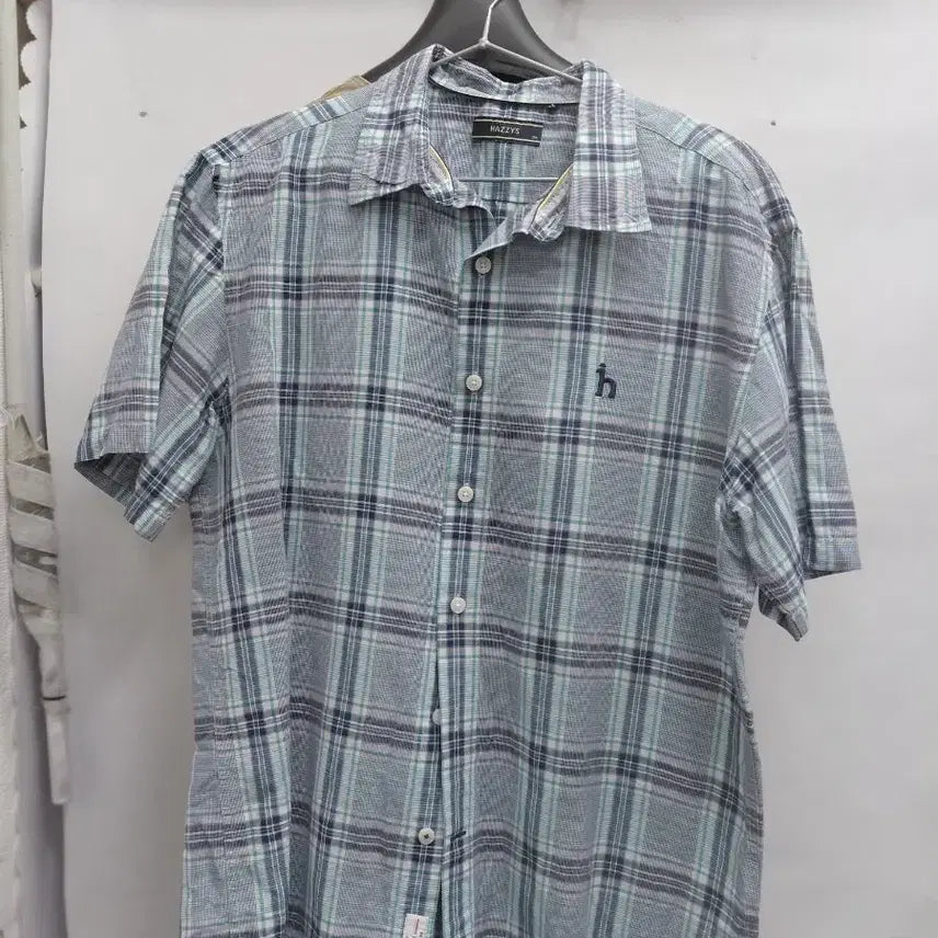 [BUNJANG] Hazzys Men's Check Pattern Short-Sleeve Shirt Size 100 / 남성헤지스남방95~100