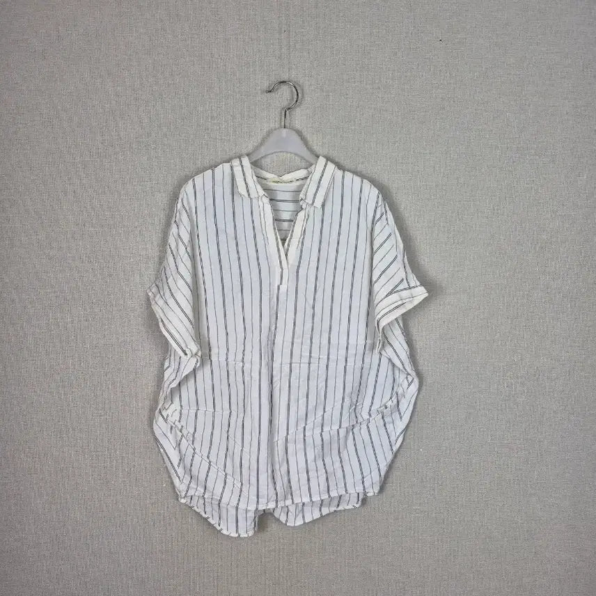 [BUNJANG] Ivory Double Stripe Blouse / (#88,99추천)빅사이즈 면마혼방 아이보리 이중세로줄 블라우스