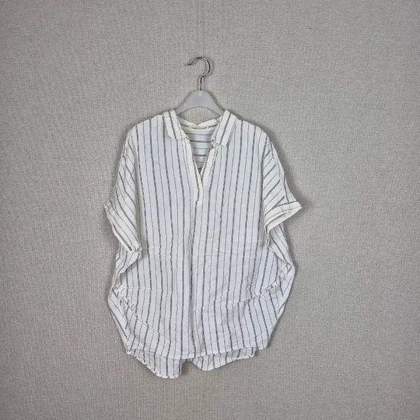 [BUNJANG] Ivory Double Stripe Blouse / (#88,99추천)빅사이즈 면마혼방 아이보리 이중세로줄 블라우스