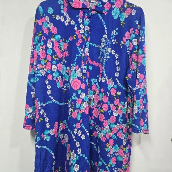 [BUNJANG] Blue Floral Pattern Long Shirt / 플라워 패턴 블루 롱 셔츠