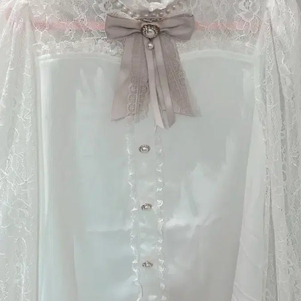 [BUNJANG] Rojita Lace Ribbon Blouse Long Sleeve / 교판)ROJITA 로지타 레이스 화이트핑크 리본 블라우스 긴팔 양산형