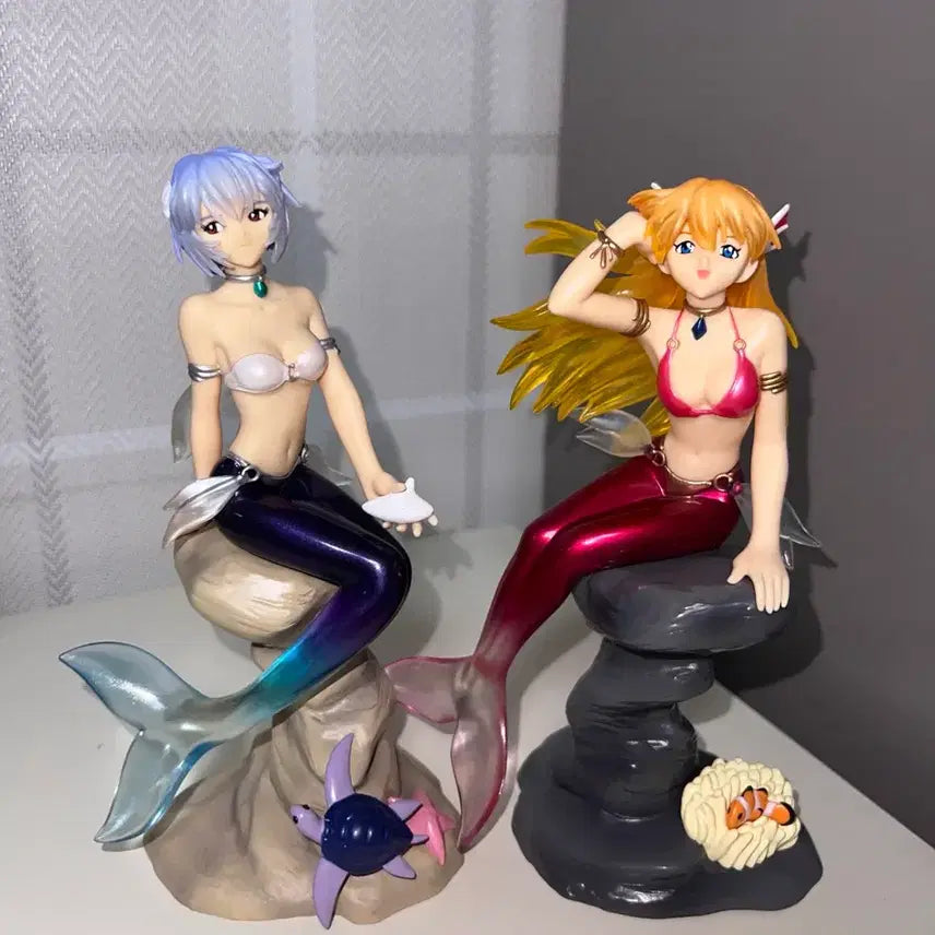 [BUNJANG] Evangelion Asuka + Rei Mermaid Figure Bundle Set (Translucent Pearl Version) / [일괄] 희귀 고전 에반게리온 인어 피규어 아스카+레이