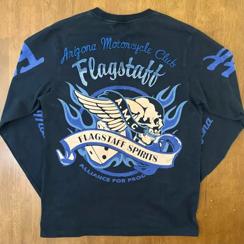 [BUNJANG] Flagstaff Productions A.M.C Embroidered Biker Long Sleeve / Y2K Flagstaff Product A.M.C 자수 바이커 롱슬리브