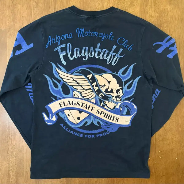 [BUNJANG] Flagstaff Productions A.M.C Embroidered Biker Long Sleeve / Y2K Flagstaff Product A.M.C 자수 바이커 롱슬리브
